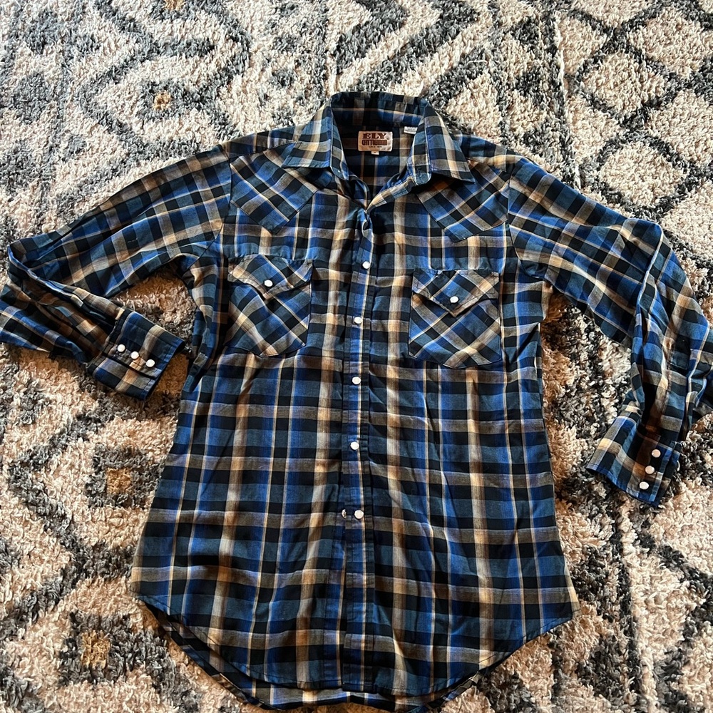 Ely Cattleman Blue and Brown Pearlsnap Shirt